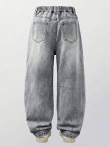 SHEIN 青少年男孩貓鬍鬚水洗直筒牛仔褲 - 灰色 - 查看 3