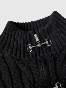 ROMWE Grunge Punk Mock Neck Cable Knit Sweater Vest - Black - View 3