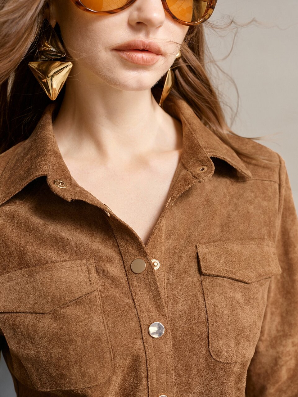 MOTF SUEDE FLAP POCKET BUTTON FRONT SHIRT