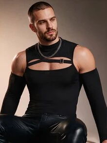 ZURIURI Men's Fashion Casual T-Shirt With Sleeve Covers - Black - View 1