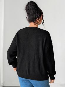 Elenzga Plus Bow Pattern Drop Shoulder Sweater - Hitam dan Putih - View 2