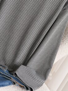 CosyJoli Plus Houndstooth Print Drop Shoulder Tee Casual T-Shirt For Women Fall/Winter Casual Daily Going Out Office Business Work T-Shirt For Women Homecoming - Black and White - View 5