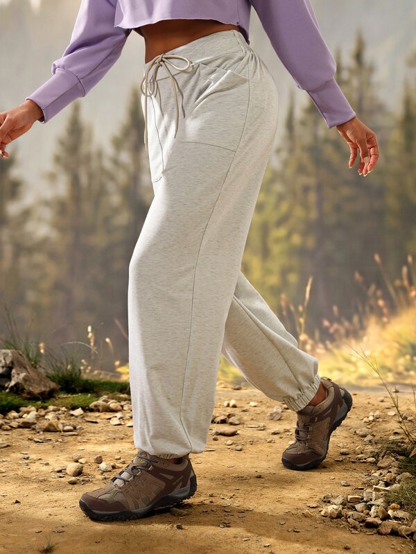 Exploreva Women's Solid Color Casual Versatile Daily Wear Outdoor Sports Sweatpants