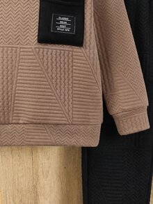 SHEIN 小男孩字母拼接裝飾翻蓋口袋運動衫與運動長褲套裝 - 彩色 - 查看 6