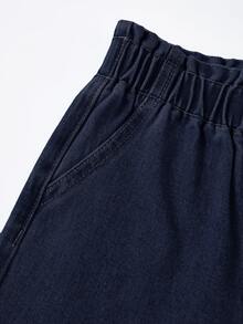 SHEIN Jeans de pierna ancha con volantes para niñas - Azul lavado oscuro - Ver 8