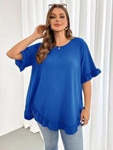 Shapeblank Plus Size Blouses - Royal Blue - View 6