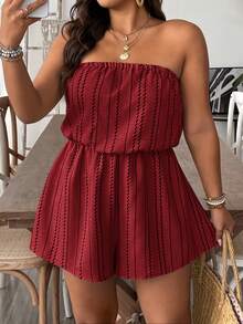 SHEIN VCAY จั๊มสูทพลัสไซส์ - สีไวท์แดงหม่น/สีเบอร์กันดี - ดู 1