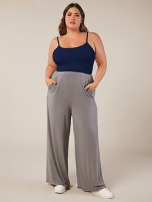 SHEIN BASICS Plus Solid Slim Fit Breathable Cami Top - Navy Blue - View 4