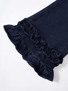 SHEIN Jeans de pierna ancha con volantes para niñas - Azul lavado oscuro - Ver 9