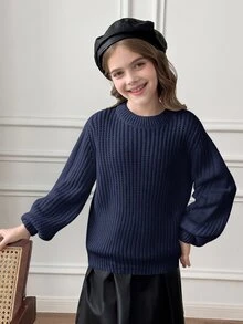 SHEIN Tween Girls Sweaters - Blue - View 5
