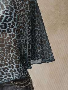 SHEIN ICON Plus Leopard Print Asymmetrical Neck Mesh Top Without Bra - Multicolor - View 4