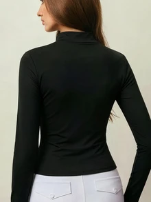 Easithlete Contrast Piping Zipper Front Tee - Multicolor - View 7