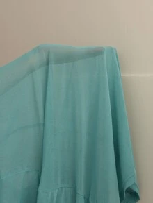 CovetEZ 大尺碼女款黑色性感透視蕾絲上衣，適合疊穿或單穿 - 水鴨藍 - 查看 8