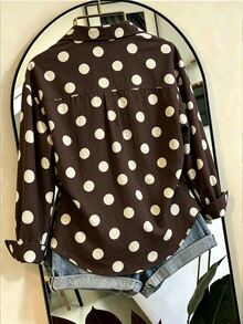 Franclia Polka Dot Print Button Front Shirt - Coffee Brown - View 2