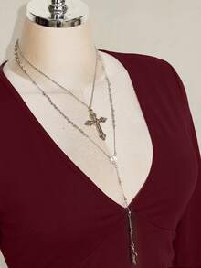 SHEIN ICON 大碼女士上衣 - 酒紅色 - 查看 5
