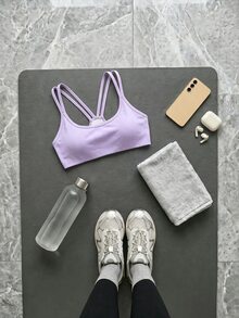 SHEIN Cheerettes 輕支撐雙肩帶運動內衣 - 紫色 - 查看 3