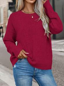 SHEIN Suéter oversize de hombros caídos color liso - Burdeos - Ver 6