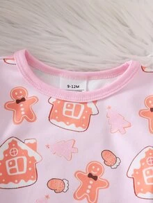 Baby Girl 1pc Christmas Print Top & Pants PJ Set - Multicolor - View 3