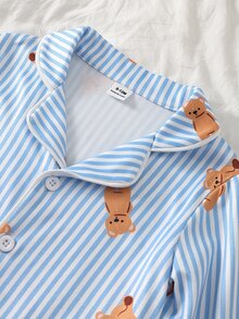 Baby Boy Striped & Bear Print PJ Set - Multicolor - View 7