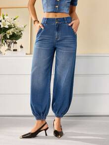 Selenza Women's Casual Versatile Tapered Leg Denim Jeans With Pockets - Blue - View 6