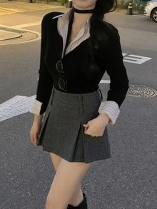 DAZY 女款休閒純色百褶百搭裙 秋季 - 深灰色 - 查看 4