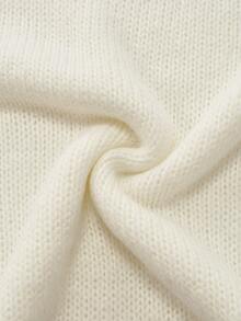 Balvessa Gaun Sweater Bahu Jatuh dengan Trim Kontras - Putih - View 7