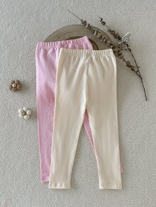 SHEIN 女童 2件組 素色彈性腰緊身褲 - 彩色 - 查看 2