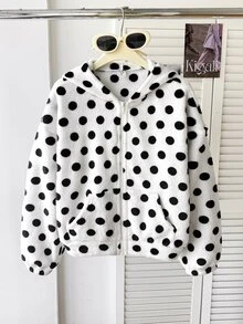 SHEIN Tween Girl Tween Girl Fleece Hooded Zip-Up Jacket For Autumn/Winter, Suitable For Outdoor And Back - White - View 2