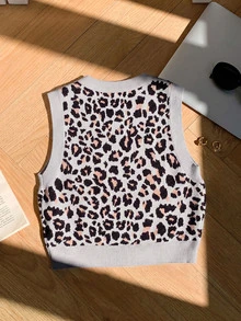 Comfortcana Women Knit Tops Travel Grey Leopard Print Retro - Grey - View 2