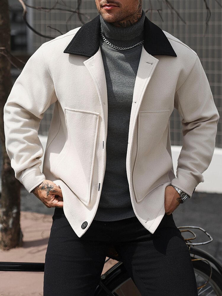 Manfinity Homme Men's Fashion Versatile Button Pocket Long Sleeve Overcoat - Apricot - View 5