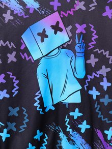 SHEIN 青少年男孩休閒街頭風螢光夜光卡通滿版印花連帽衛衣 - 彩色 - 查看 4