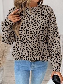 SHEIN LUNE Sudadera con hombros caídos y estampado de leopardo - Blanco - Ver 3