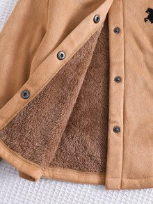 SHEIN 小男孩 1件裝 數字與馬刺繡泰迪絨內裡連帽外套 - 彩色 - 查看 7