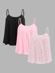 SHEIN EZwear Plus 3pcs Round Neck Ruched Cami Top - Multicolor - View 12