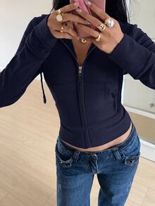 SHEIN EZwear 女款日常海軍藍秋季夾克 - 藏蓝色 - 查看 3