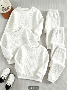 SHEIN Baby Boy Solid Sweatshirt & Sweatpants - Multicolor - View 2