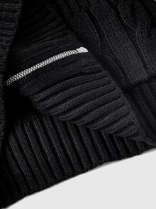 ROMWE Grunge Punk Mock Neck Cable Knit Sweater Vest - Black - View 5