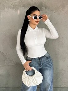 SHEIN SXY Women T-Shirts Night Out Autumn Sexy,White Top, - White - View 5