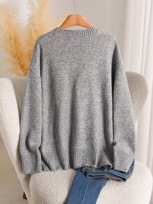 CosyJoli Plus Argyle Pattern Drop Shoulder Sweater - Grey - View 3