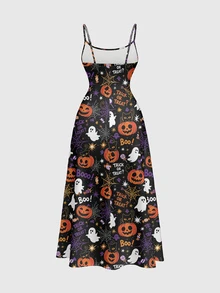 ROMWE Goth Halloween Print Cami Dress - Black - View 2