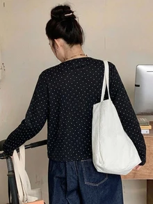 Dazy Plus 女童小圓點圓領鈕扣開襟長袖休閒針織外套，春夏/秋冬可愛上衣 - 黑色 - 查看 6