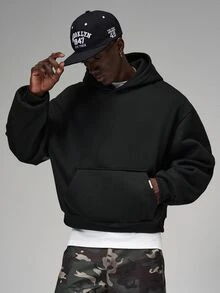 STYNVO Áo hoodie nam oversize họa tiết chữ, vai trễ, kiểu chui đầu phong cách streetwear - màu đen - Xem 2