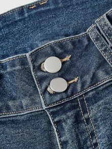 ROMWE Button Detail Skinny Jeans - Dusty Blue - View 3