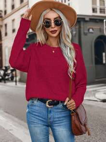 SHEIN Suéter oversize de hombros caídos color liso - Burdeos - Ver 7