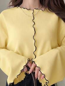 FRIFUL Contrast Trim Drop Shoulder Tee - Yellow - View 1
