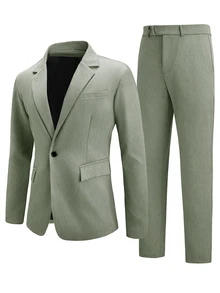 Manfinity Mode Men 1pc Solid Blazer & 1pc Suit Pants - Green - View 6