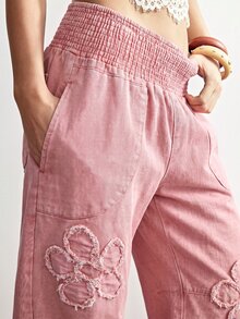 Bohemela Floral Embroidery Straight Leg Pants - Pink - View 3