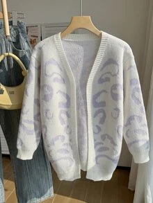 Kardigan Panjang Motif Leopard untuk Anak Perempuan Remaja - Krem - View 3