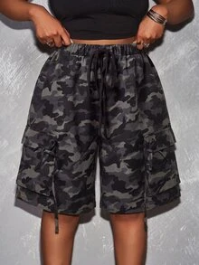 SHEIN CURVE+ Plus Size Shorts - Grey - View 6