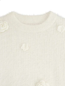 GlowEve Sweater Bahu Jatuh Motif Bunga Stereo - Krem - View 3